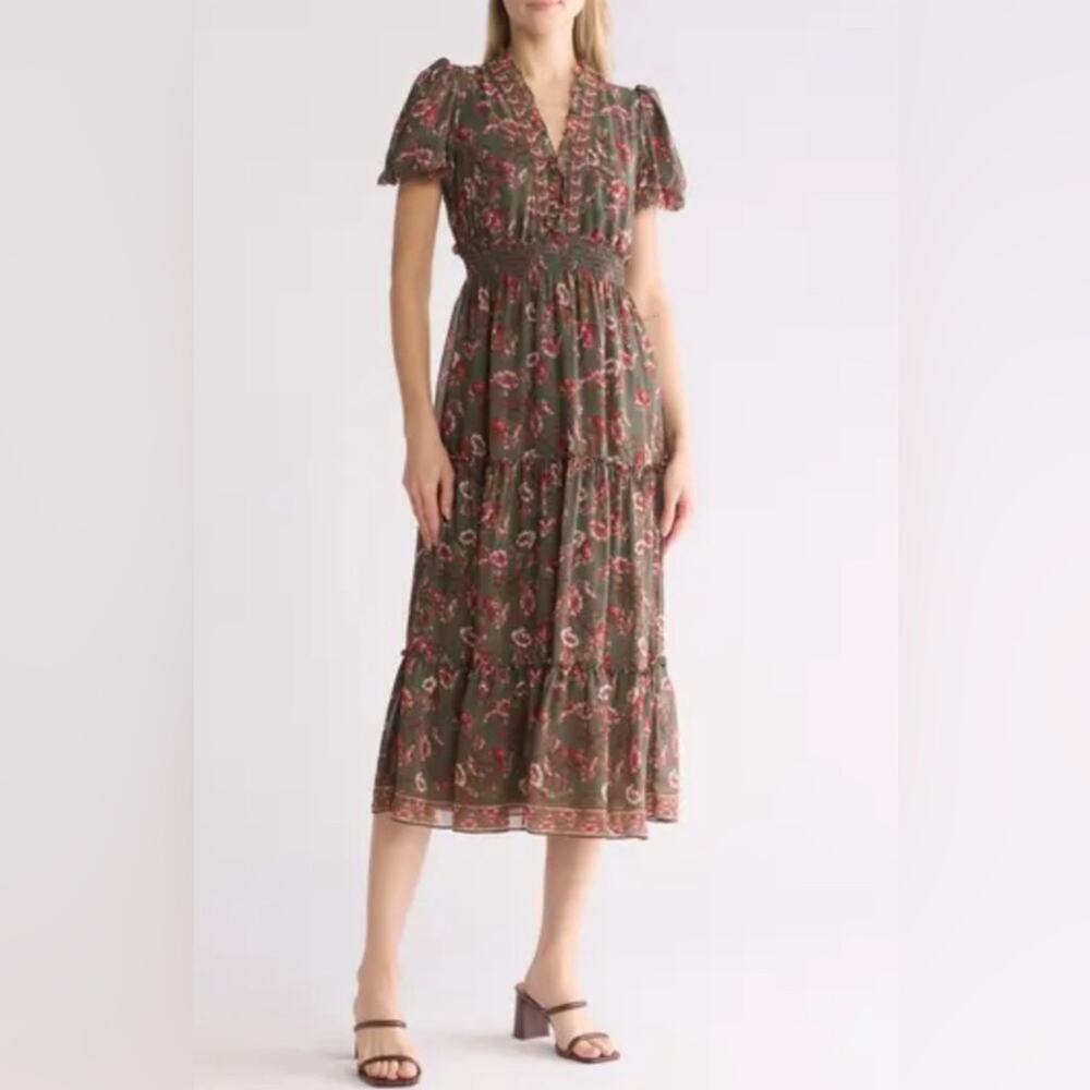 NWT Max Studio Olive Floral Midi Dress - Picture 3 of 7